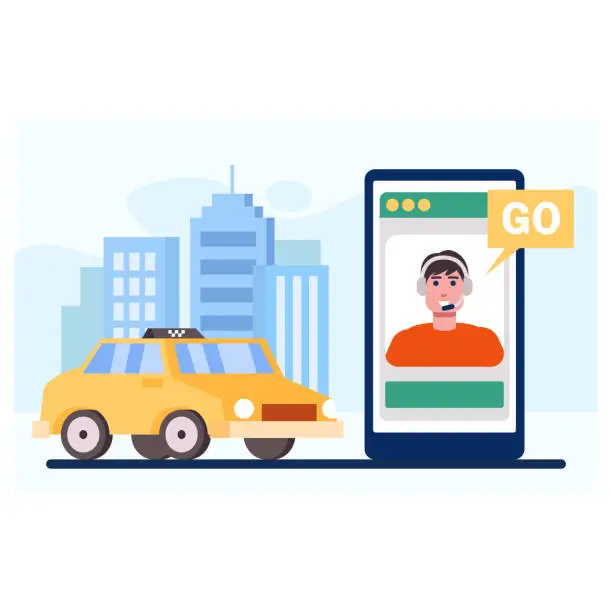 Vector illustration of Cartoon character on mobile screen talking with driver