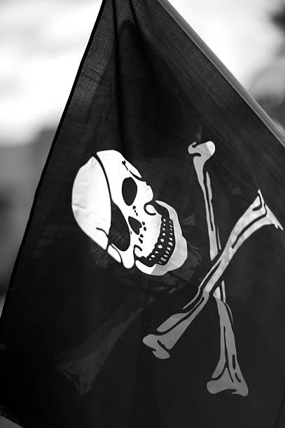 istock Jolly Roger Skull and cross bones flag 173006486