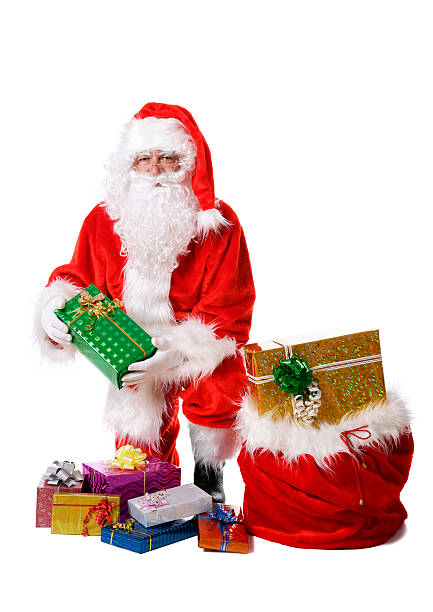 istock Santa with gifts on white 173006580