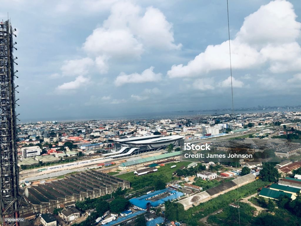 Yaba Train Station Train station view from the top of a mast City Stock Photo