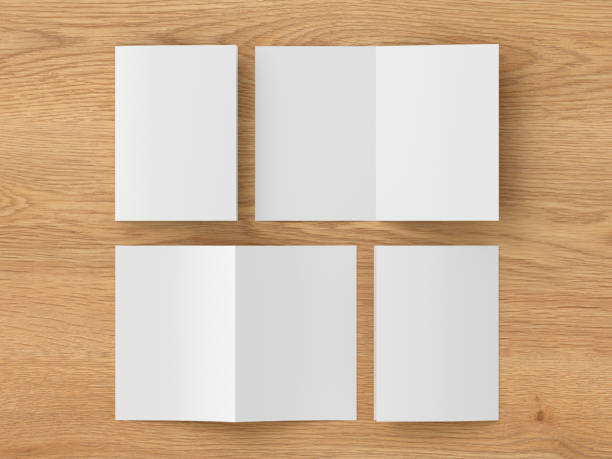 istock Half-folded flyer vertical A5 booklet mockup on wooden background 1730070861