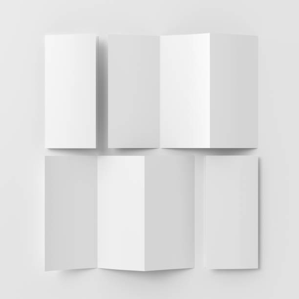 istock Vertical pages accordion or zigzag trifold brochure mockup on white background. Three panels, six pages leaflet 1730072433