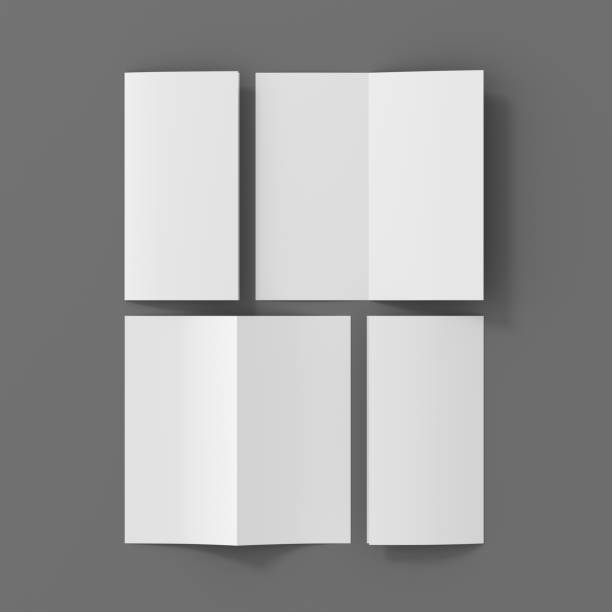 istock Half-folded flyer vertical booklet mockup on gray background 1730076121
