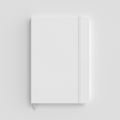 White cover notebook mockup on white background. 3d illustration