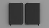 Black cover notebook mockup on gray background