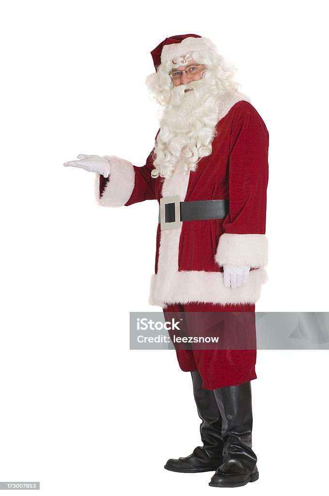 Santa Holding out His Hand Santa Claus holding his hand out ready to hold up a product or gift or whatever you'd like.   Isolated on white.  Blank Stock Photo