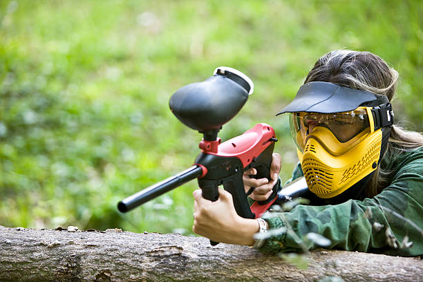 Paintball player  XXL "Paintball player aiming, space for copy, canon 1Ds mark III" paintballing stock pictures, royalty-free photos & images