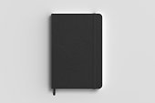 Black cover notebook mockup on white background