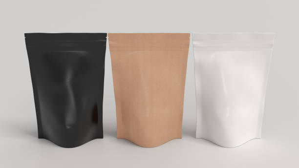 istock Black, craft and white packaging pouches mockup for tea, coffee, snack on white background 1730081559