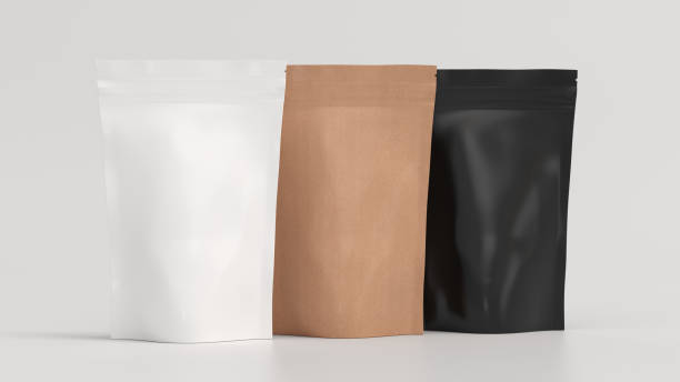 istock Black, craft and white packaging pouches mockup for tea, coffee, snack on white background 1730082592