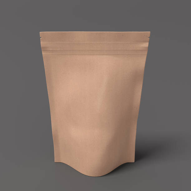 istock Craft packaging pouch mockup for tea, coffee, snack on gray background 1730082614