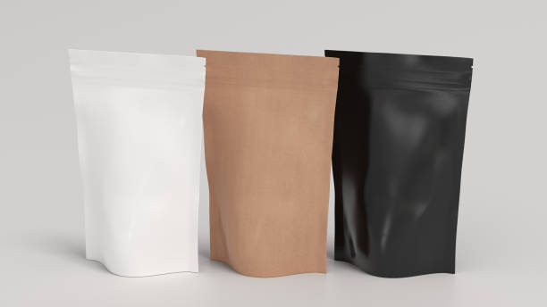 istock Black, craft and white packaging pouches mockup for tea, coffee, snack on white background 1730085779
