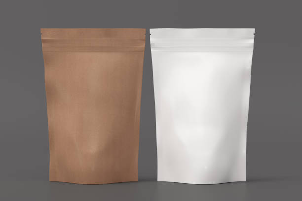 istock White and craft packaging pouches mockup for tea, coffee, snack on gray background 1730086297