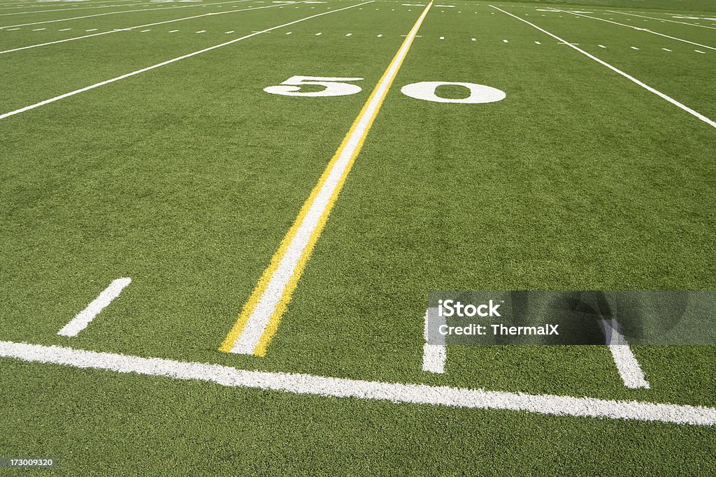 American Football 50 Yard Line - Angled Right "The 50 yard line from an American football field, angled right.Click below for related images:" Fifty Yard Line Stock Photo