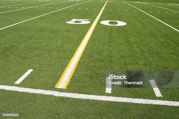 American Football 50 Yard Line Angled Right Stock Photo - Download Image Now - Fifty Yard Line, American Football - Sport, American Football Field