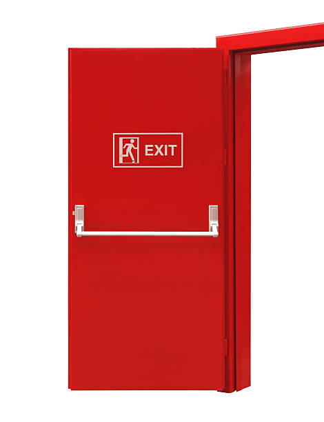 Fire Exit Door Open Fire Exit Door Isolated on White Background with CLIPPING PATH. door fire exit sign swinging doors fire door stock pictures, royalty-free photos & images
