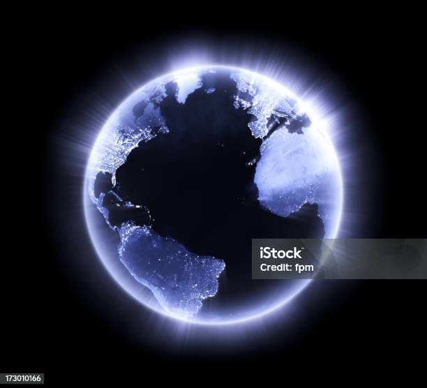 Blue Glowing Earth Atlantic Ocean Stock Photo - Download Image Now - Globe - Navigational Equipment, Satellite View, Planet Earth