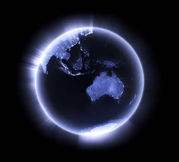 Blue glowing Earth [Australasia] stock photo