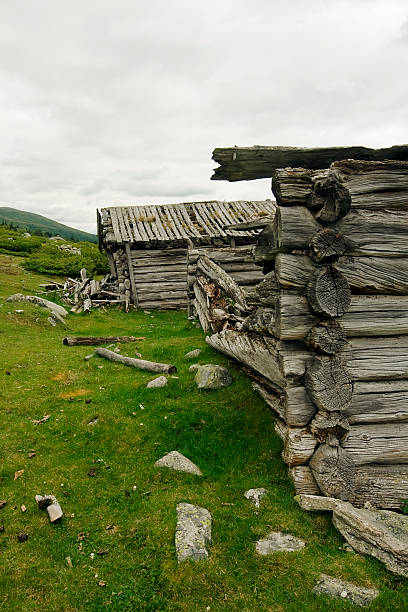 istock Old run-down pasture summer mountain farm. 173010677