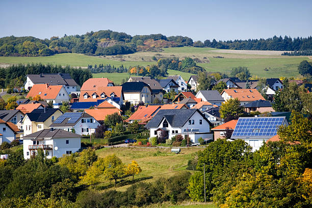 istock Village with Solar Panel Houses 173010960
