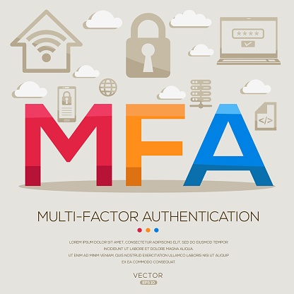 MFA _ Multi-Factor Authentication, letters and icons, and vector illustration.