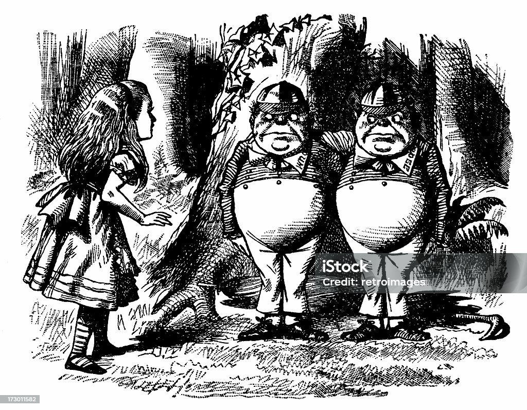 Alice, Tweedledum e Tweedledee ilustração, (Alice aventuras no País das Maravilhas - Ilustração de Alice no País das Maravilhas royalty-free