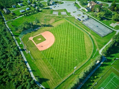 Aerial View of a Baseball Diamond in a Recreational Complex in a Rural Ontario Town