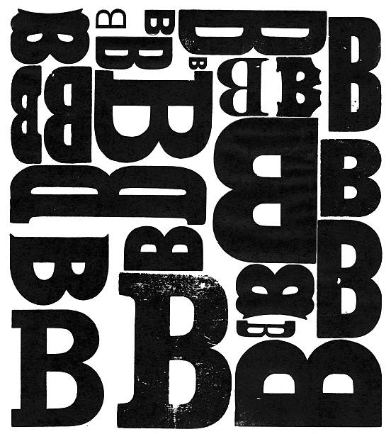 グランジウッドタイプ文字 b のバリエーション - letter b typescript letterpress alphabet ストックフォトと画像