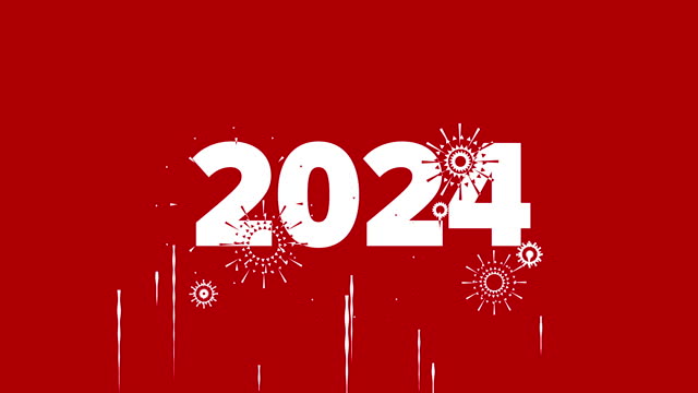 2024 Message And Fireworks Over Red Background In 4K Video Format
