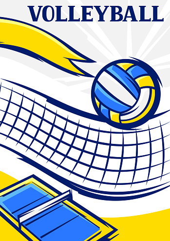 Background with volleyball items. Sport club illustration. Healthy lifestyle image in cartoon style.