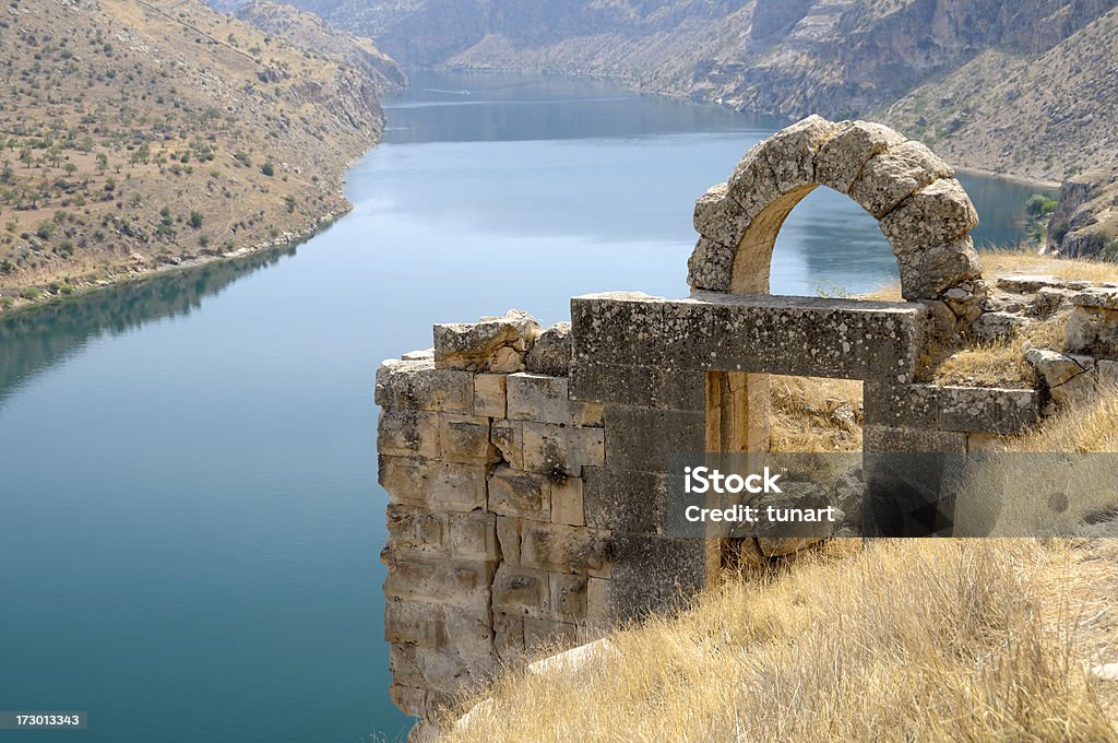 Rumkale and Firat River, Halfeti, Gaziantep, Turkey Old ruins of a castle from 12th century on the Firat River in Halfeti, Gaziantep, Turkey Gaziantep City Stock Photo