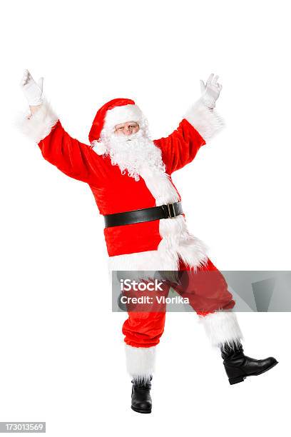 Танец Santa На Белом — стоковые фотографии и другие картинки Санта Клаус - Санта Клаус, Поднятая вверх рука - кисть руки, Сапог