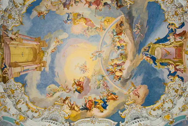 "Roof of the Wies church in Bavaria, rococo style one of the most beautiful churches of the world, protected from Unesco."