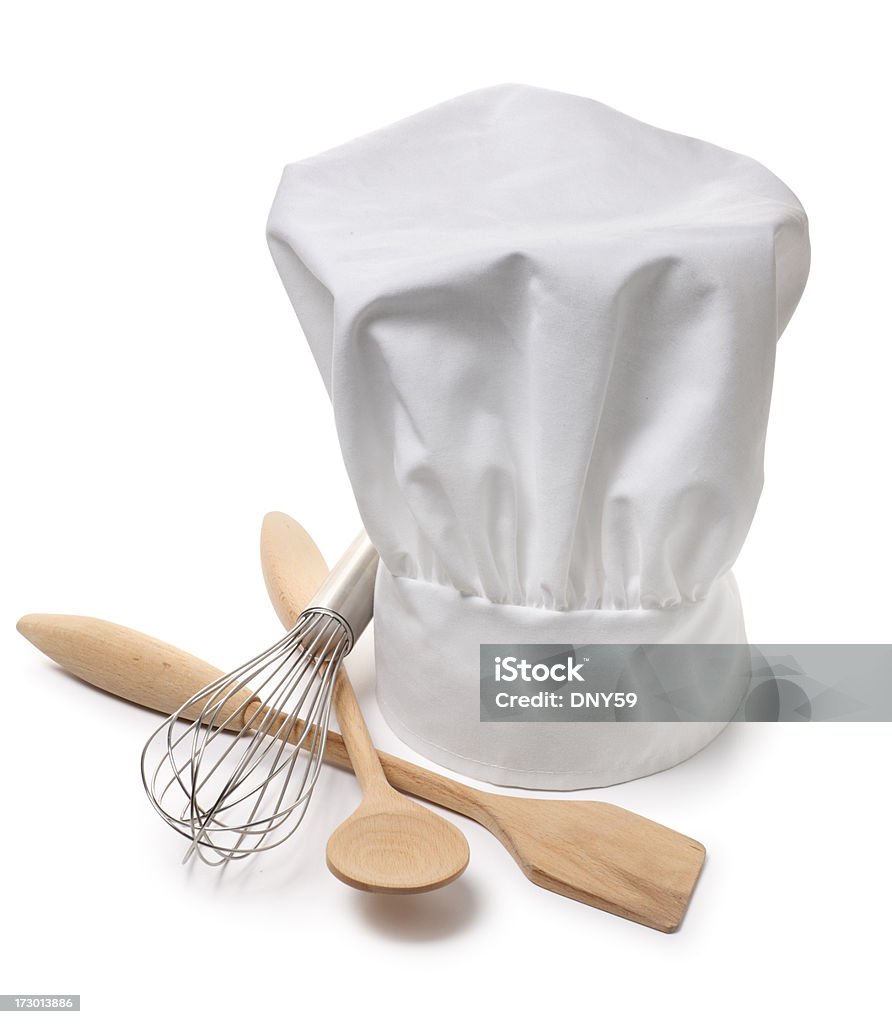 chief A chef's hat on white with cooking utensils. Clipping path included. Chef's Hat Stock Photo