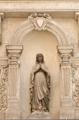 Mary Statue on church wall on Istiklal Street / Istanbul.