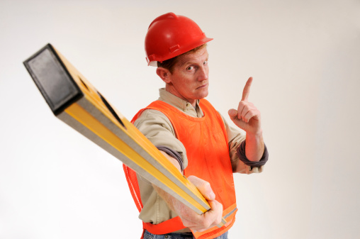 Construction Worker Raging Angry Construction Worker With Level Stock Photo - Download Image Now ...