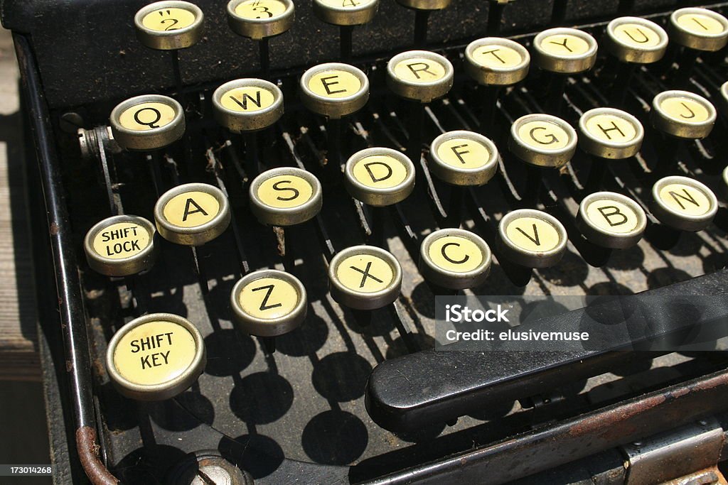 Old typewriter keys medium shot of keys on an old portable typewriter 1940-1949 Stock Photo