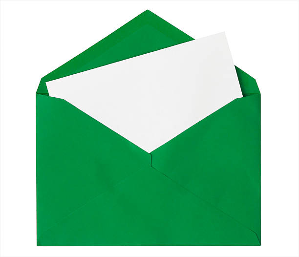Green Envelope With Blank Card, Isolated on White stock photo