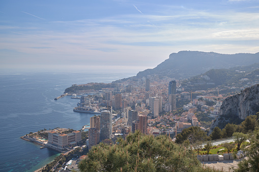 Aerial view of Monaco at sunset.