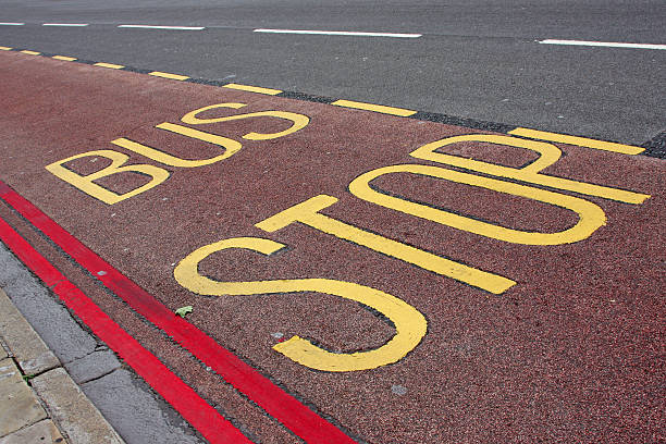 istock Bus stop road marking sign 173016024