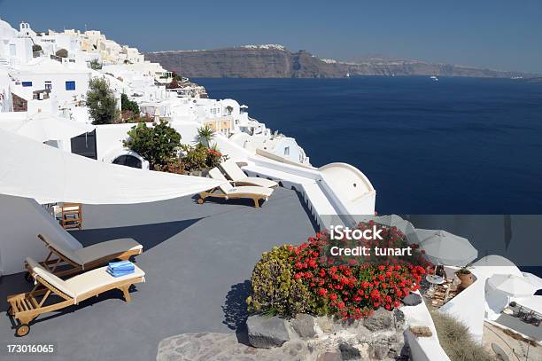 Oia Santorini Greece Stock Photo - Download Image Now - Aegean Islands, Aegean Sea, Balcony