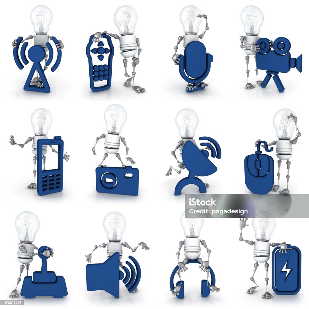 Lâmpada robô-equipamento ícones - Foto de stock de Antena - Equipamento de telecomunicações royalty-free