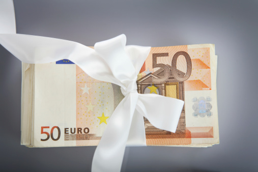 50 euro bank notes with a ribbon