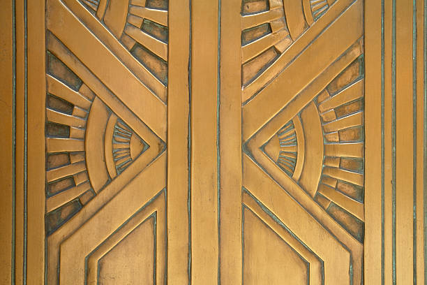 art deco style bronze door detail stock photo