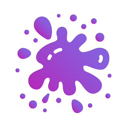 Ink colorful purple splatter illustration. Hand drawn paint splash symbol. Inkblot, paint stain. Flat style icon for web design. Vector illustration.