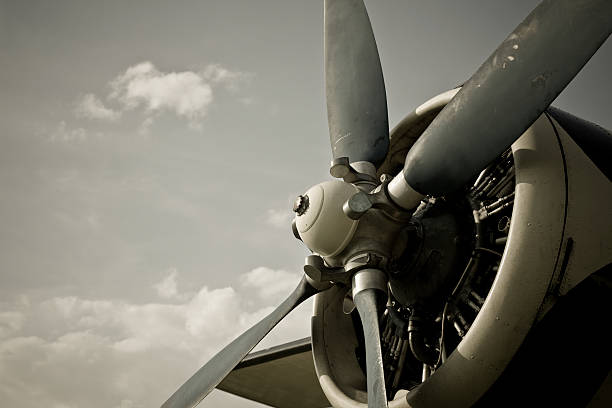 Vintage Aircraft "Propellers of worlds largest single-engined Biplane. About 70 Years old Vintage Aircraft, Vintage Style postprocessed." propeller stock pictures, royalty-free photos & images