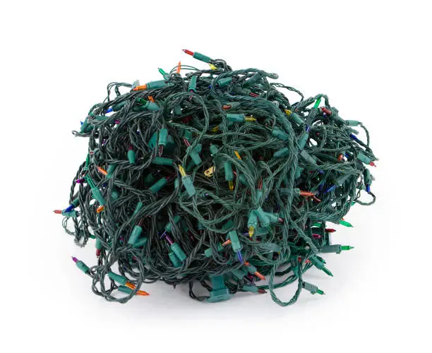 "Tangled mess of Christmas lights, isolated on white. Christmas stress concept.Please also see:"