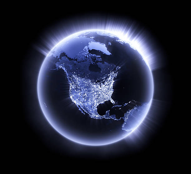 Blue glowing Earth [North America] "Royalty free 3d rendering of a glowing earth. Image is big enough for you to choose the cropping. Canada, USA and Mexico prominent." landmass stock pictures, royalty-free photos & images