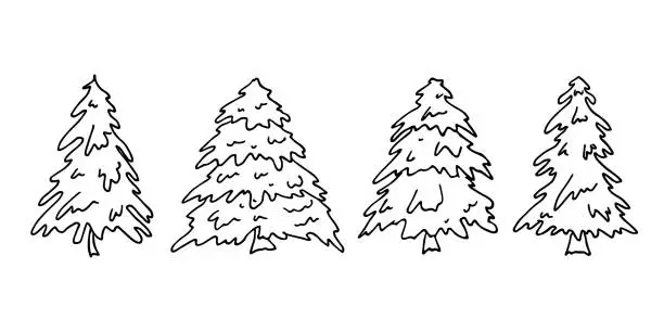 Vector illustration of Christmas tree hand drawn clipart. Spruce doodle set. Single element for card, print, design, decor