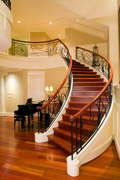 포이어 입구 현대적인 홈 - staircase indoors wrought iron mansion 뉴스 사진 이미지